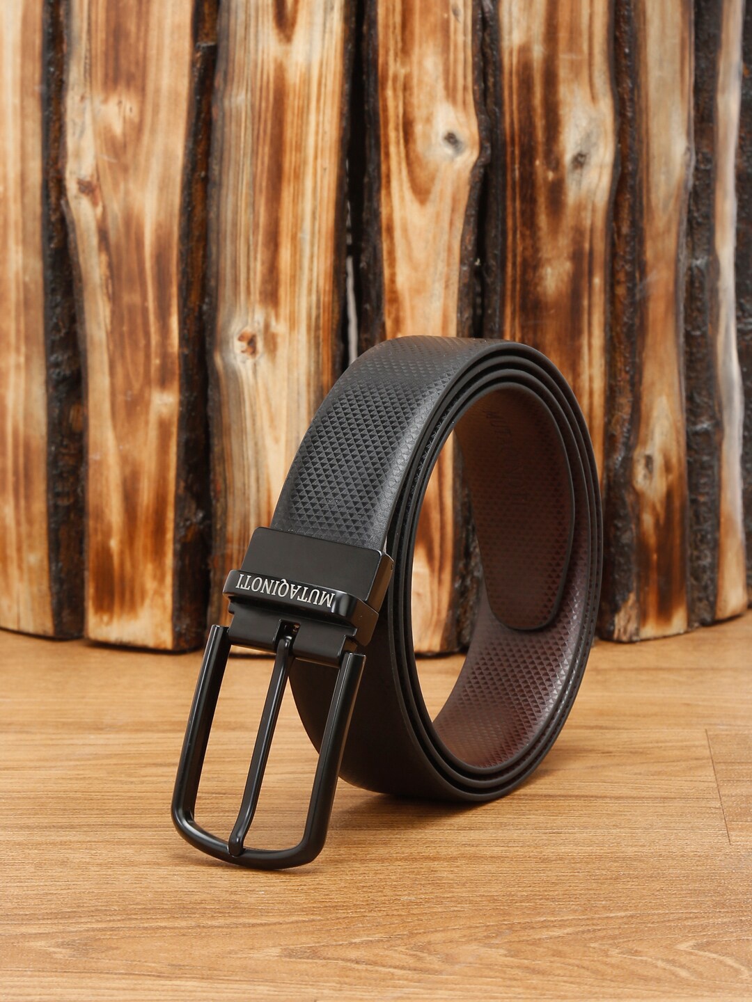 

MUTAQINOTI Men Reversible Vegan Leather Formal Belt, Black