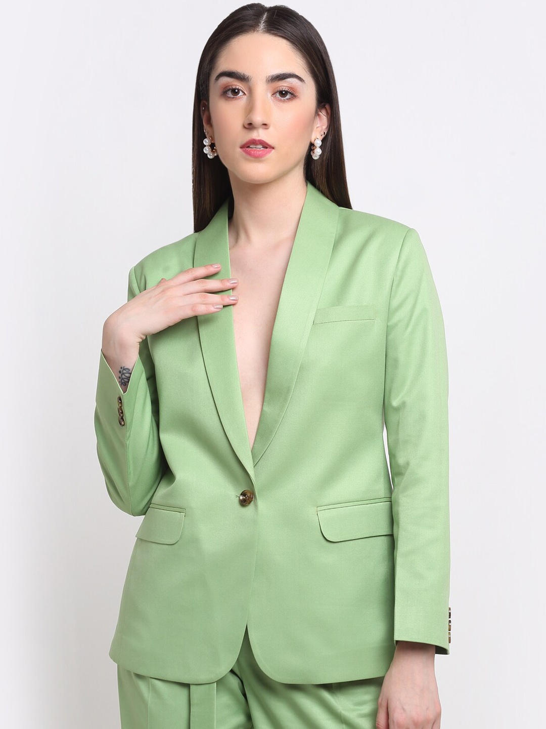 

Ennoble Comfort-Fit Single-Breasted Party Blazer, Green