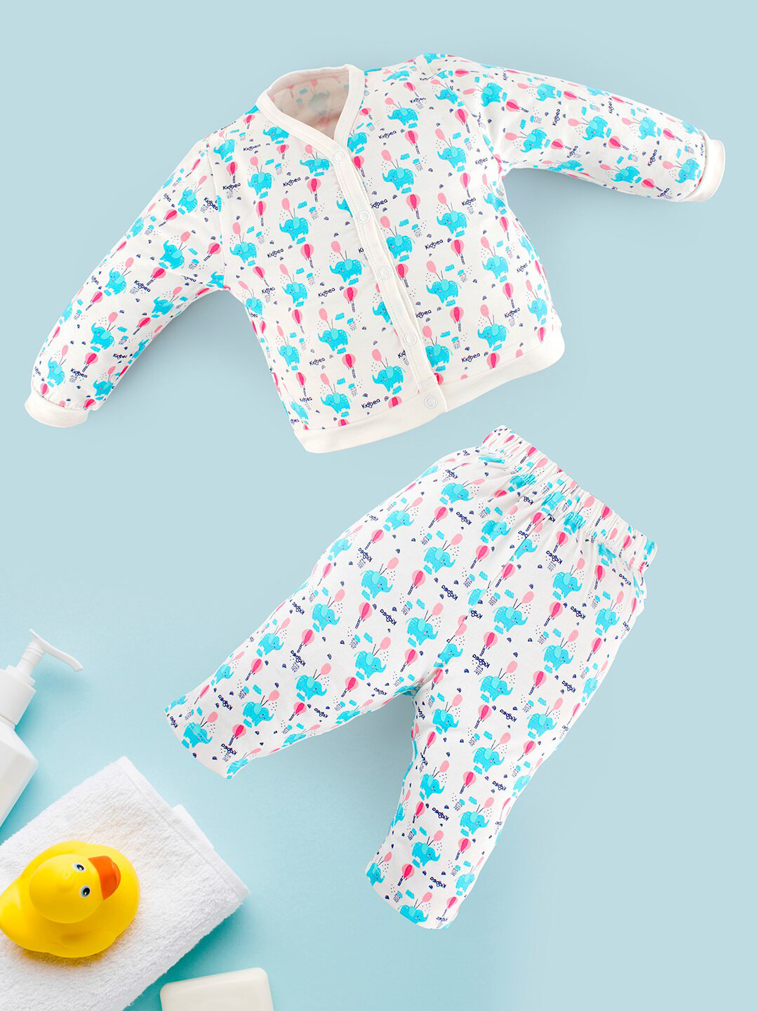 

Kidbea Infants Girls Conversational Printed Night Suit, White