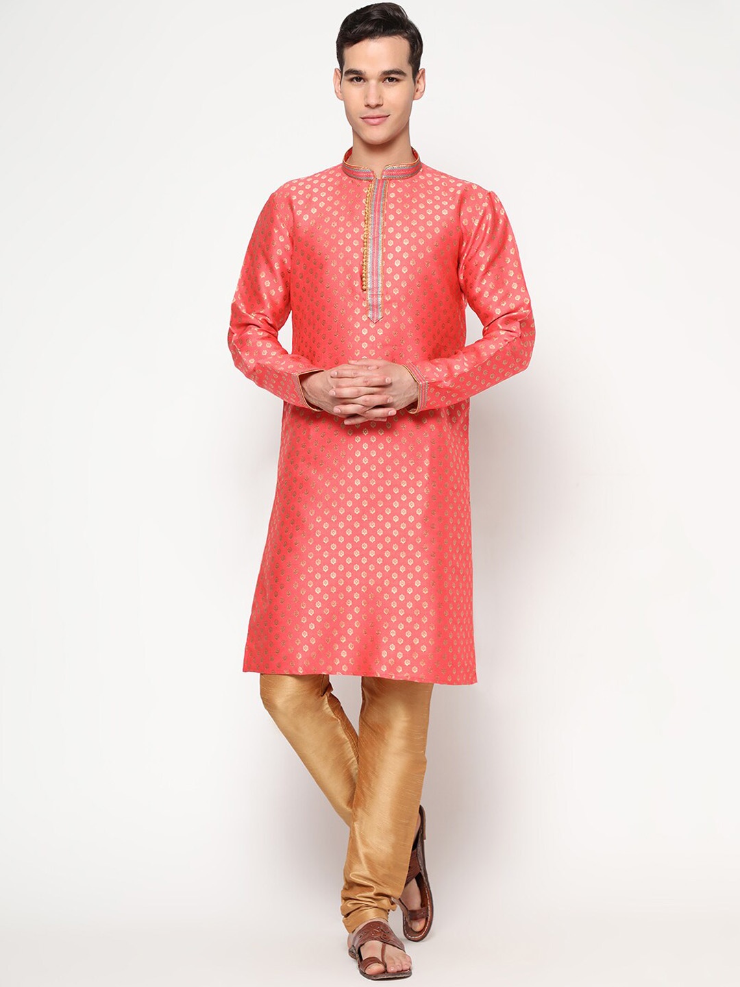 

GoStyle Woven Design Pure Cotton Kurta With Churidar, Peach