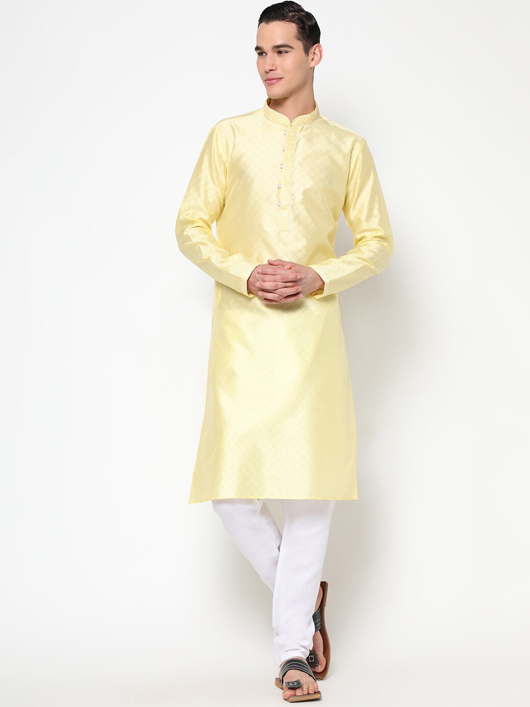 

GoStyle Woven Design Straight Pure Cotton Kurta with Pyjamas, Yellow