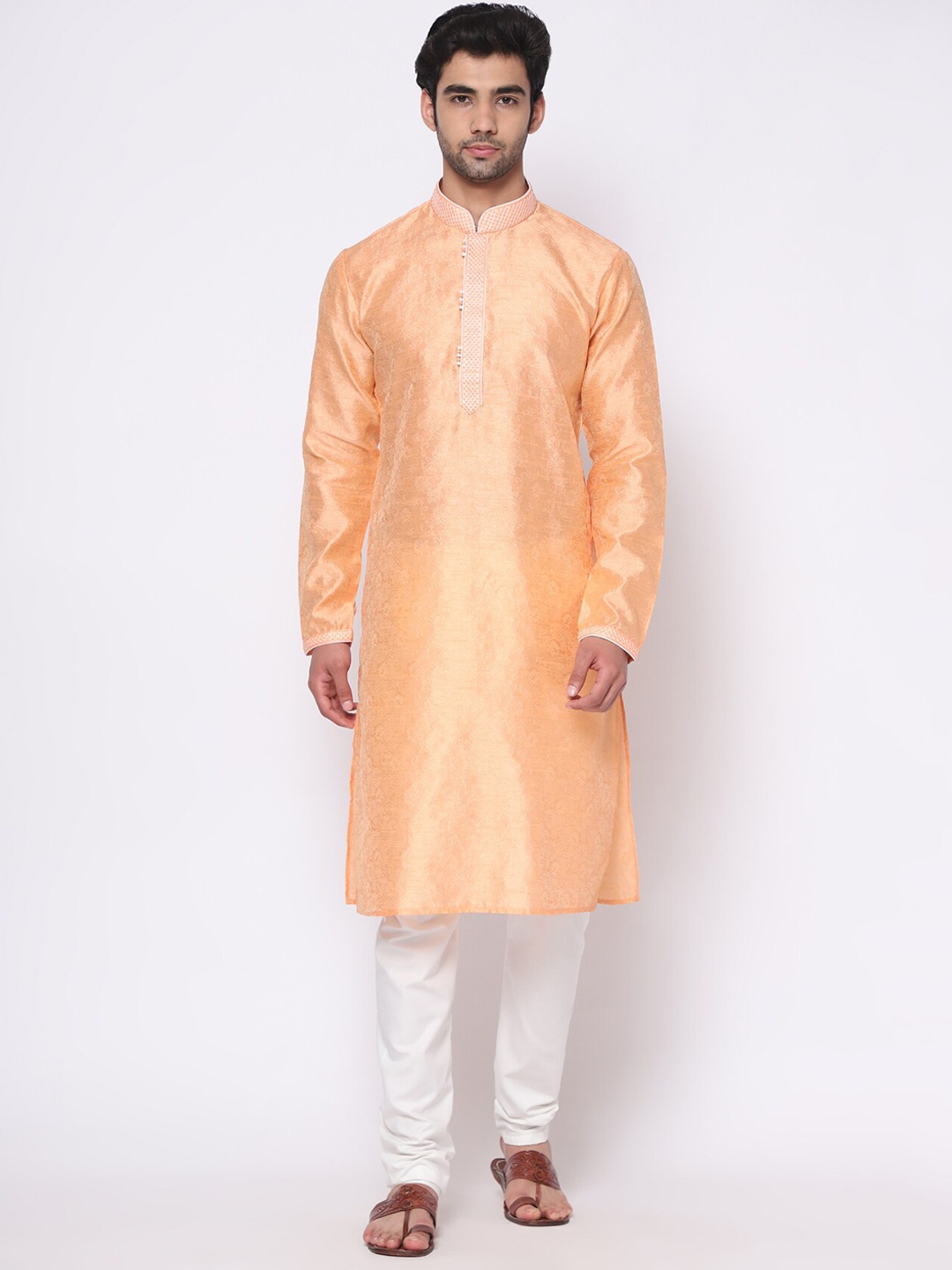 

GoStyle Ethnic Motifs Woven Design Pure Cotton Kurta With Churidar, Peach