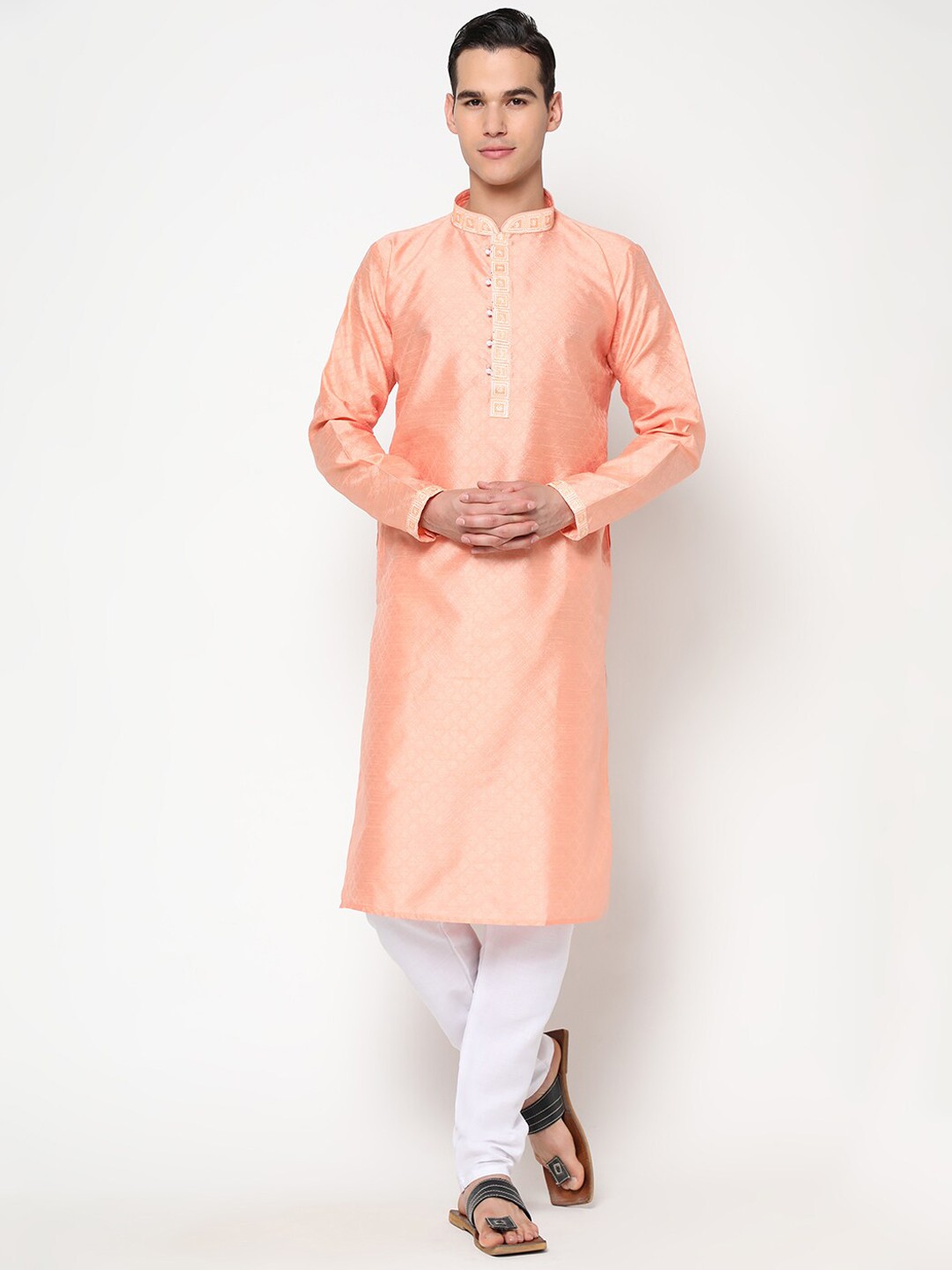 

GoStyle Men Printed Pure Cotton Kurta with Pyjamas, Peach
