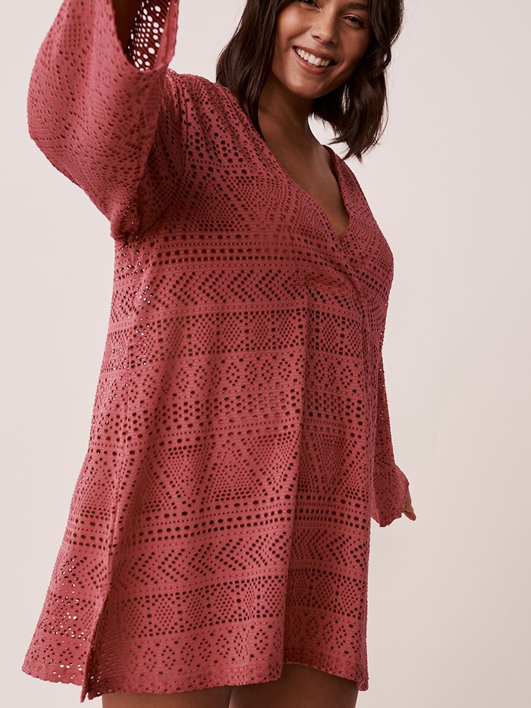 

La Vie en Rose Women Crochet Tunic Swim Top, Mauve