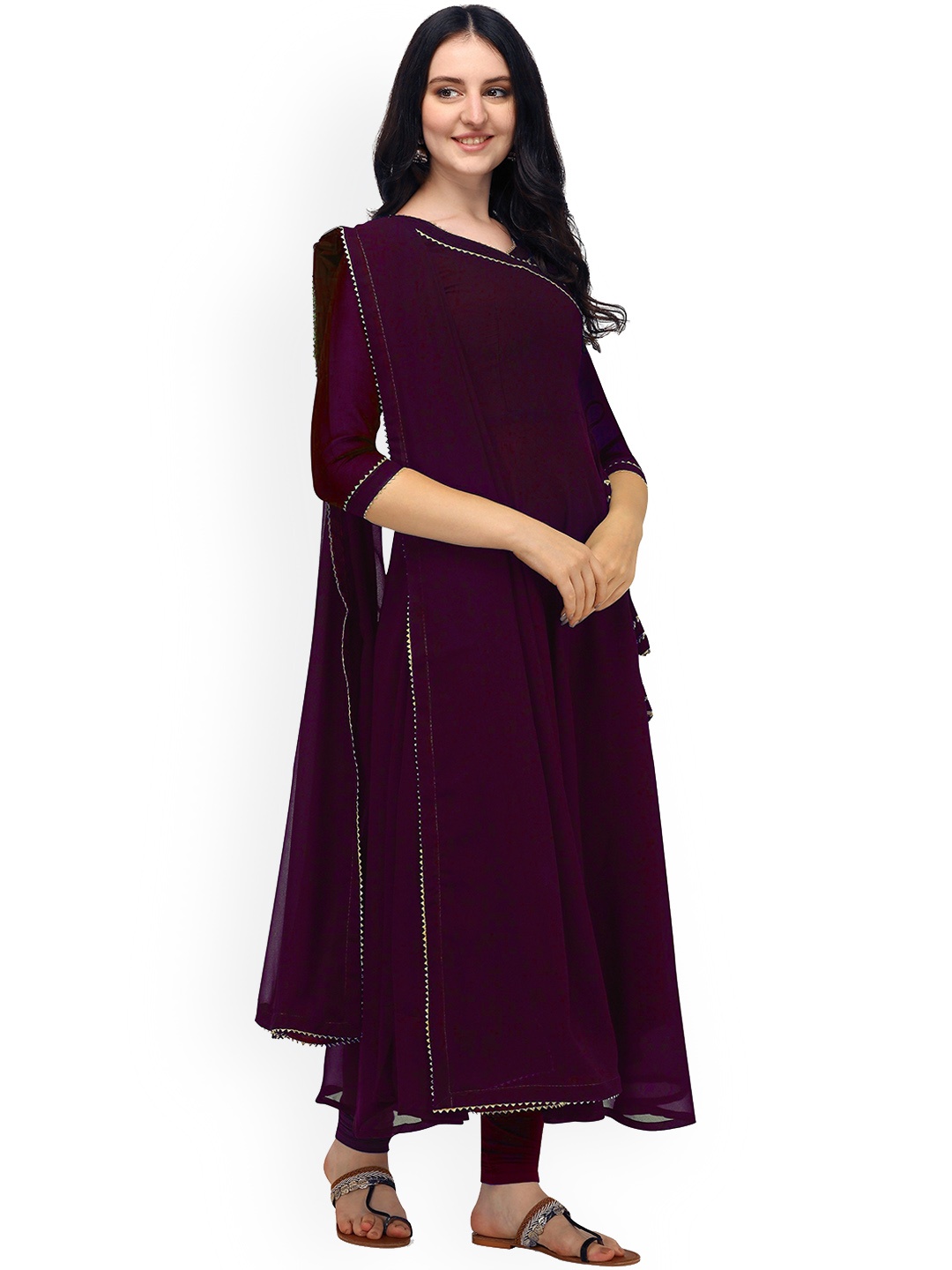 

FabFairy Georgette Gotta Patti Angrakha Anarkali Kurta With Attached Dupatta, Purple