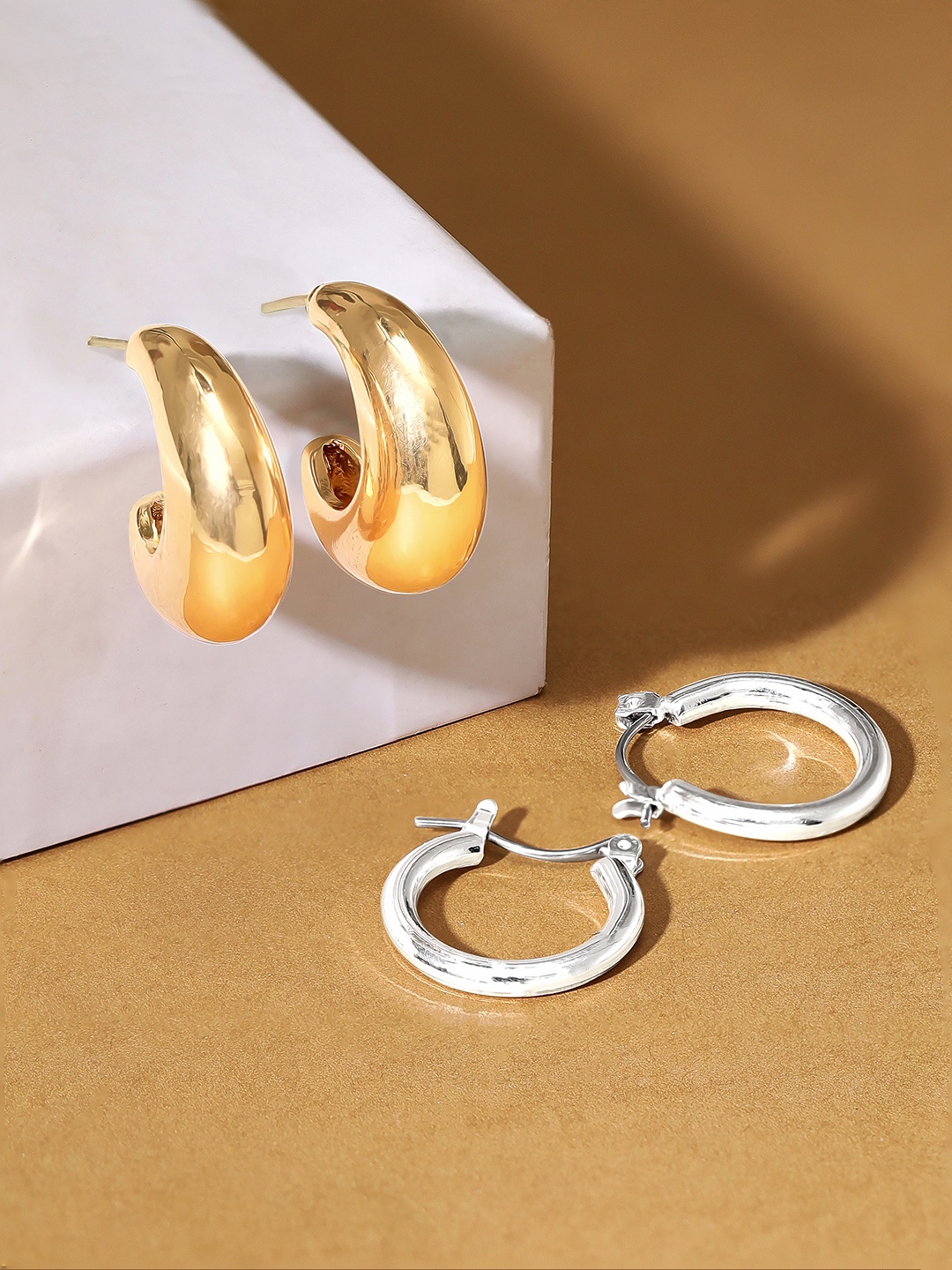 

Rubans Voguish Set of 2 Gold & Rhodium-Plated Circular Hoop Earrings