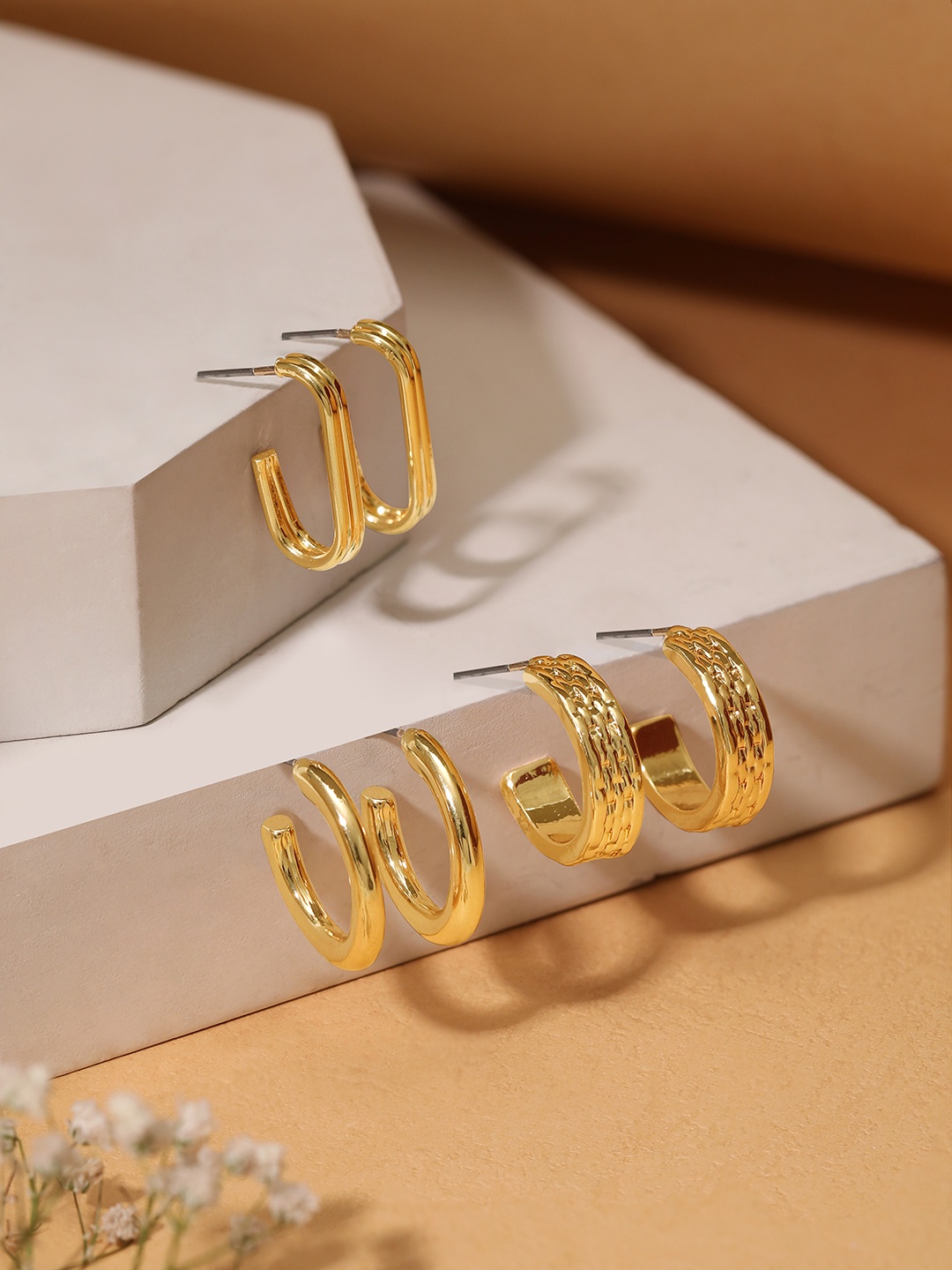 

Rubans Voguish Set Of 3 18k Gold-Plated Geometric Half Hoop Earrings