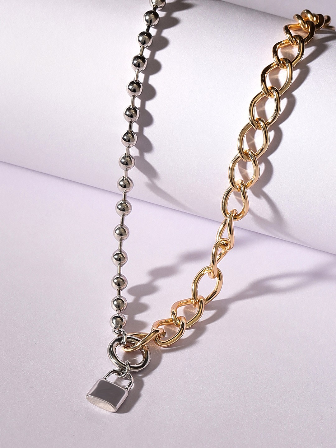 

Rubans Voguish 18K Gold & Rhodium Plated Cuban Chain with Lock Charm Necklace