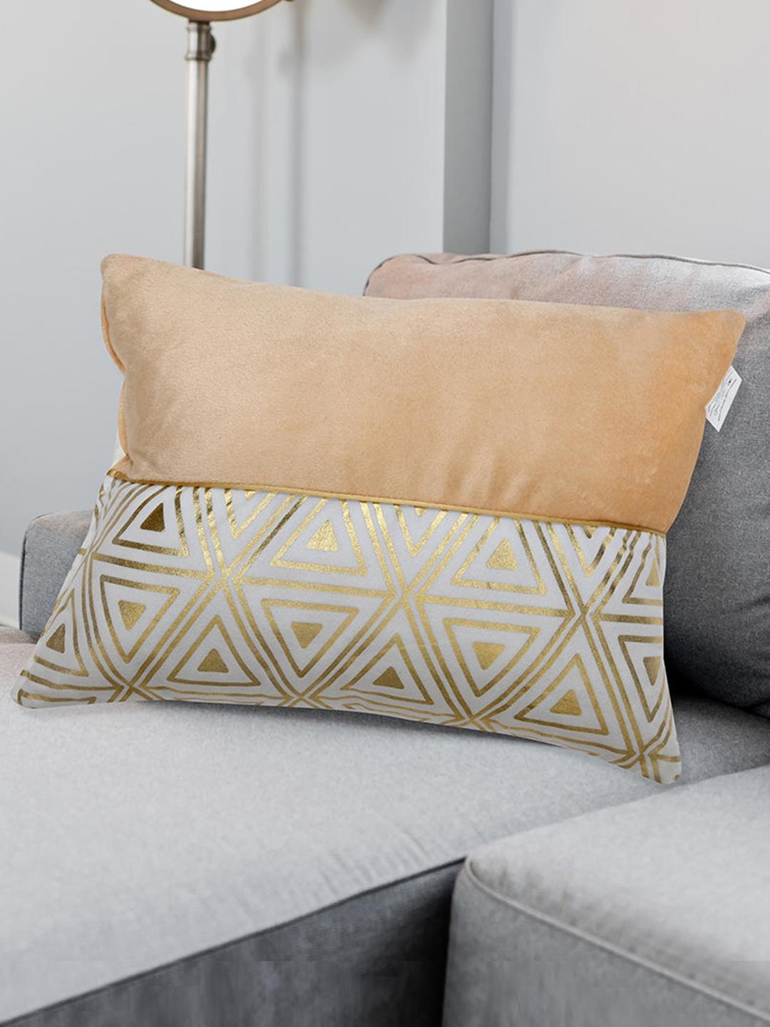 

Athome by Nilkamal Golden & Brown Printed Rectangular Pre-Filled Cushion, Gold