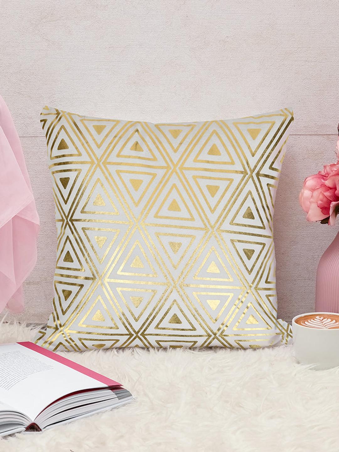 

Athome by Nilkamal Ariel Metal Mirage White & Gold-Toned Printed Pre-Filled Cushion