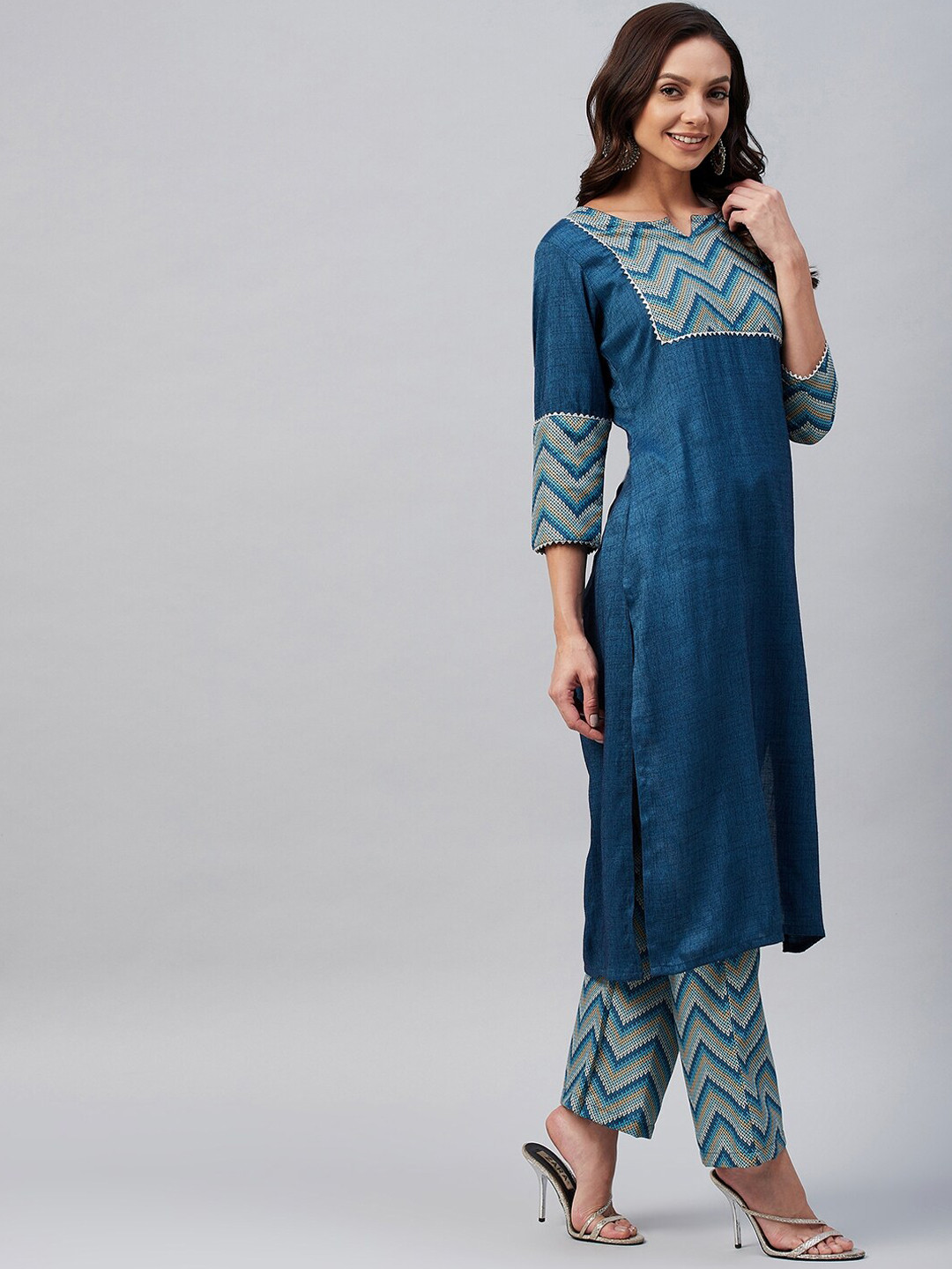 

Azira Printed Gotta Patti Pure Cotton Kurta with Palazzos, Blue