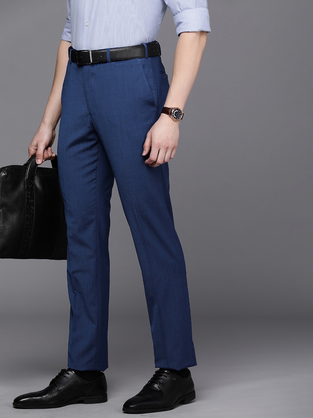 

Raymond Men Contemporary Fit Trousers, Navy blue