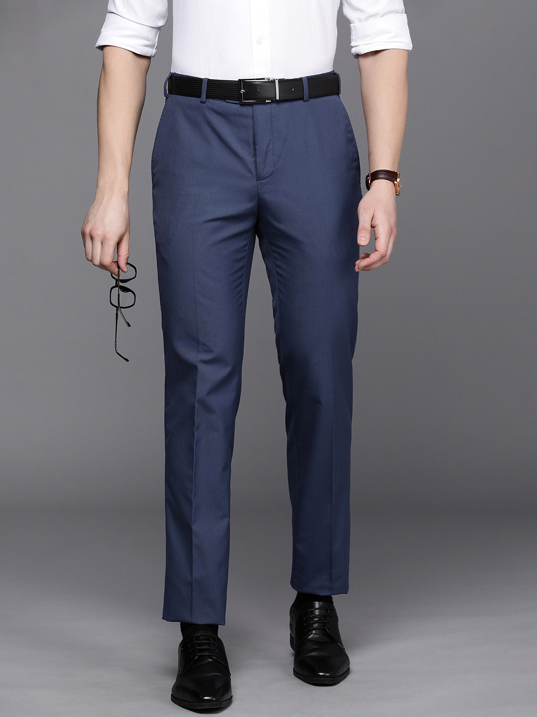 

Raymond Men Slim Fit Trousers, Navy blue