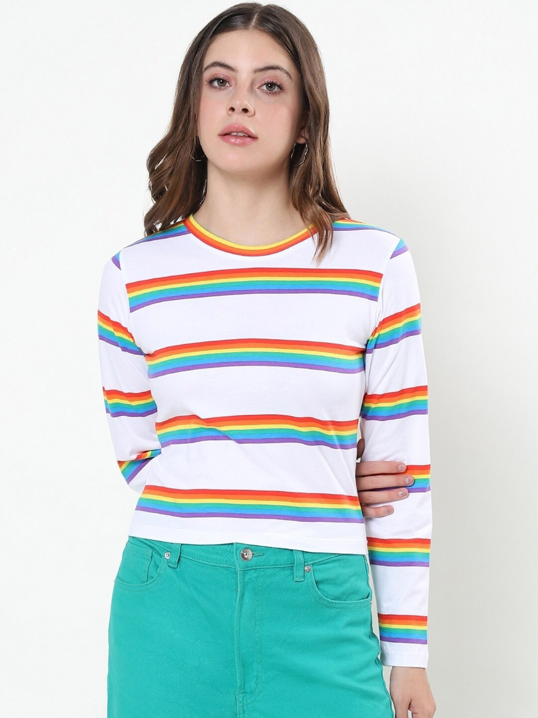 

Bewakoof Horizontal Stripes Striped Cotton Top, White