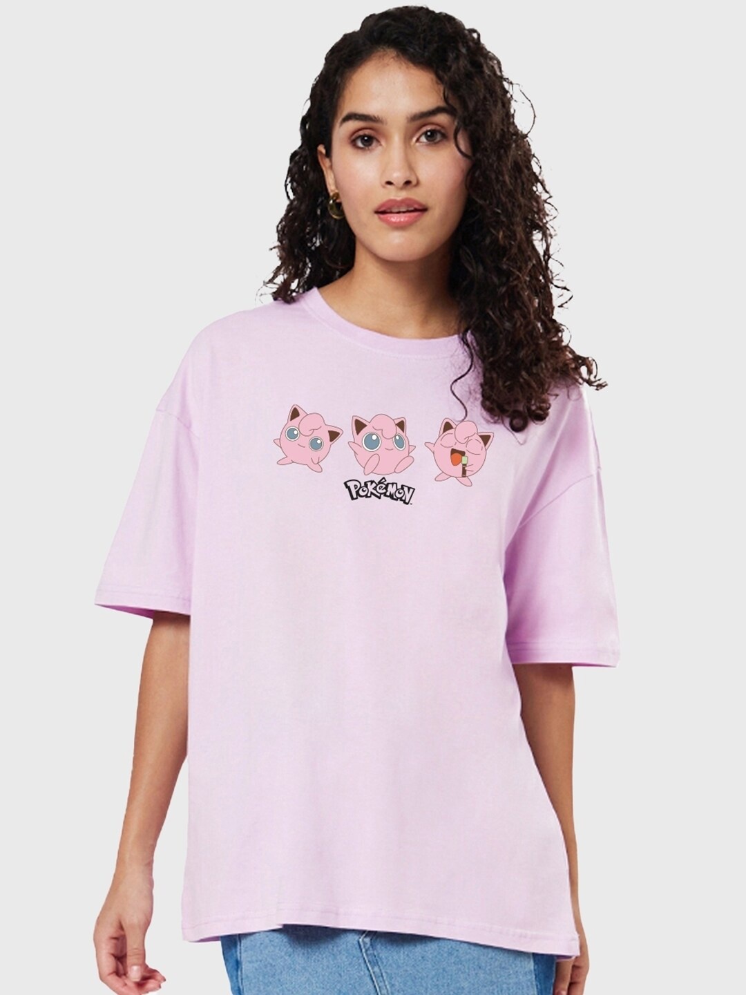 

Bewakoof Pokemon Printed Drop-Shoulder Cotton Relaxed Fit T-shirt, Purple