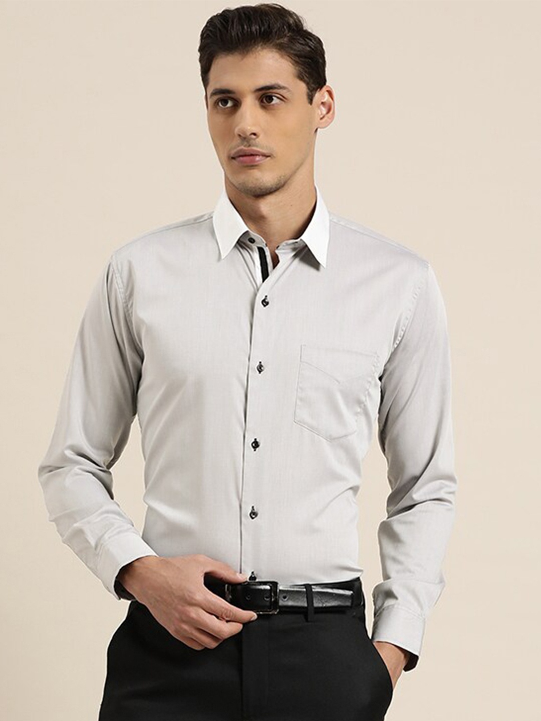 

Hancock Slim Fit Spread Collar Cotton Formal Shirt, Grey