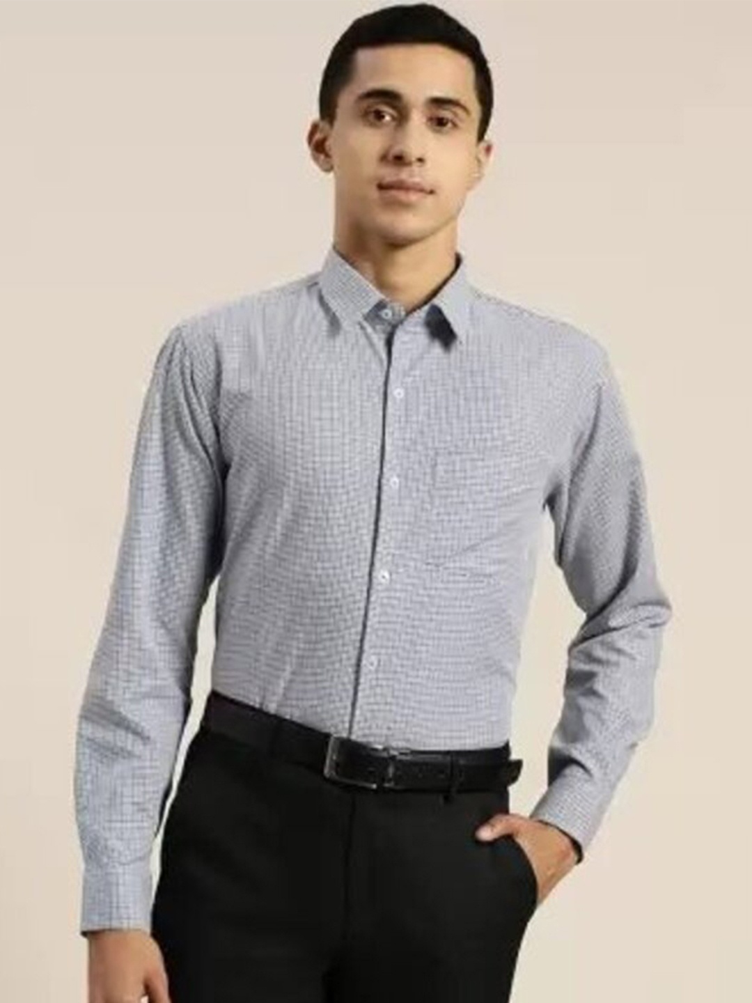 

Hancock Slim Fit Micro Checks Cotton Formal Shirt, White