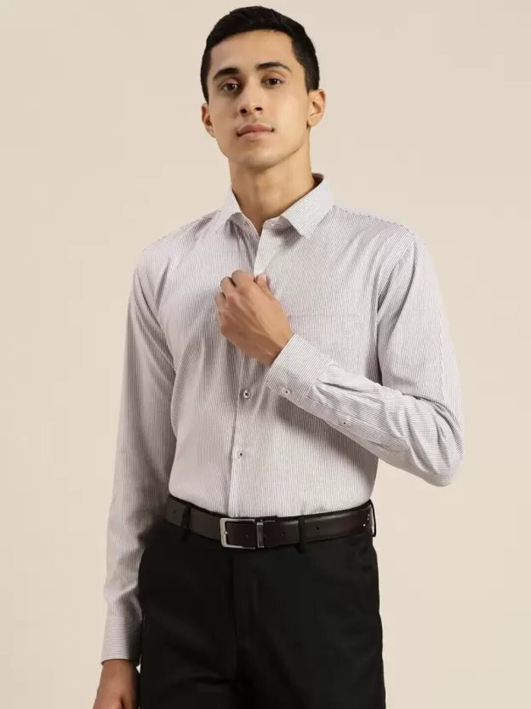 

Hancock Slim Fit Vertical Striped Cotton Formal Shirt, White