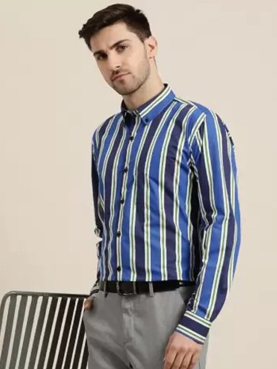 

Hancock Slim Fit Vertical Striped Cotton Formal Shirt, Blue