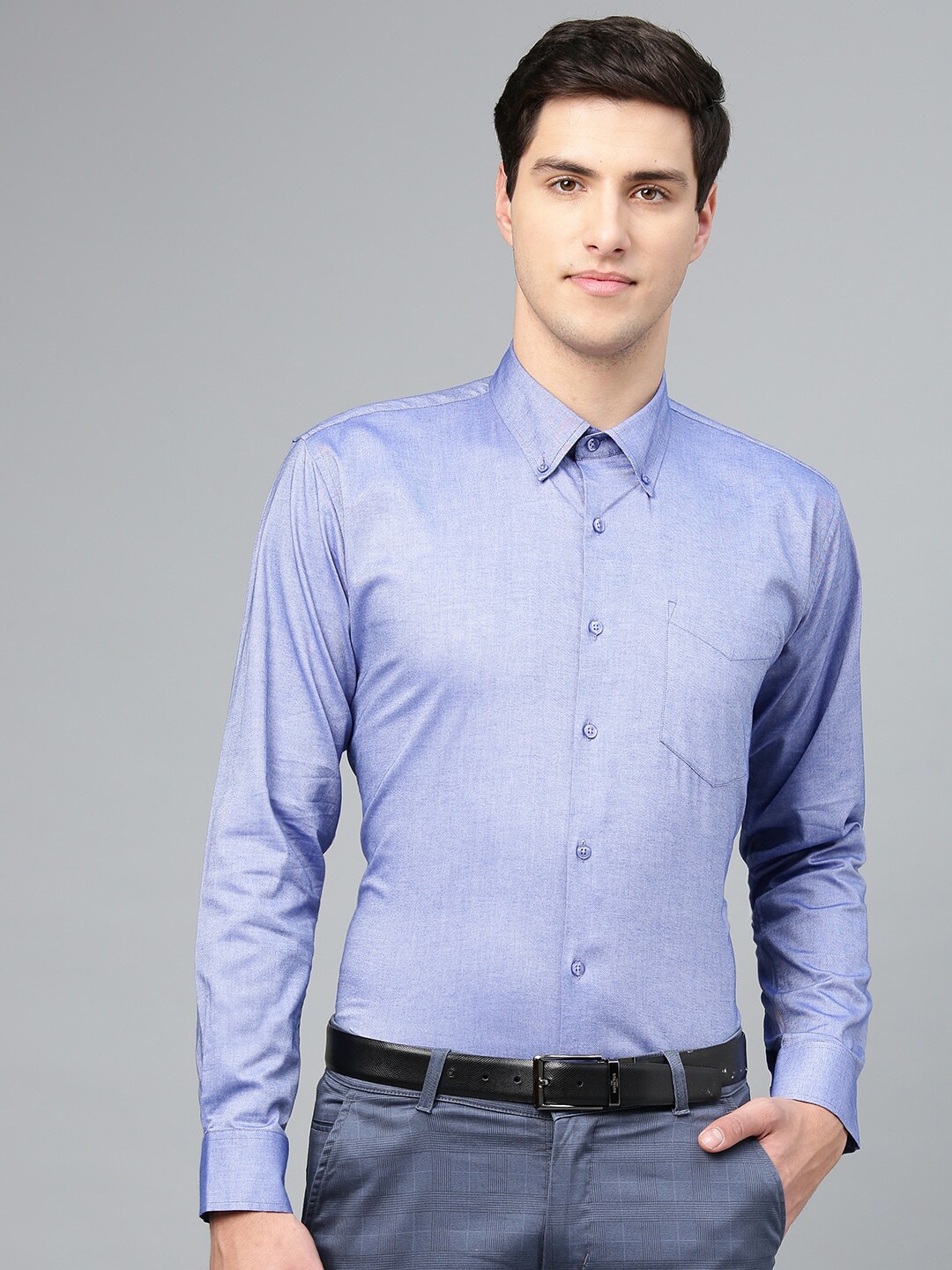 

Hancock Slim Fit Spread Collar Cotton Formal Shirt, Blue