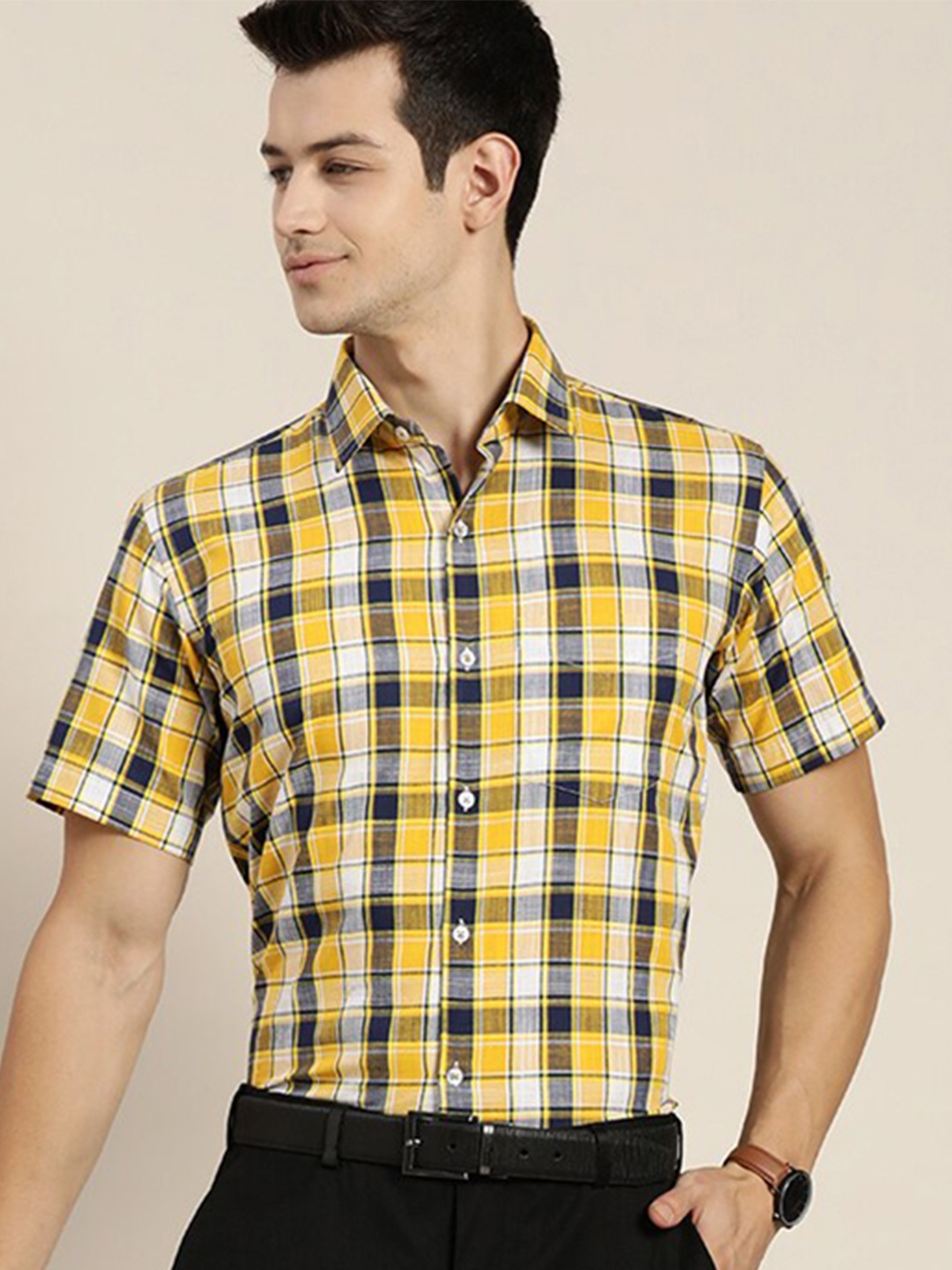 

Hancock Tartan Checks Pure Cotton Slim Fit Formal Shirt, White