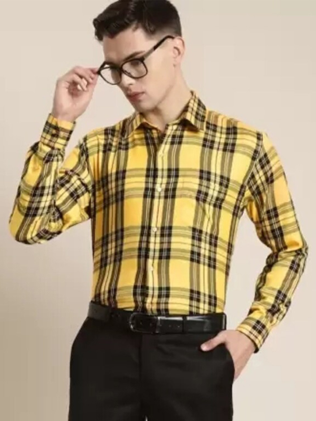 

Hancock Men Yellow Slim Fit Tartan Checks Checked Formal Shirt