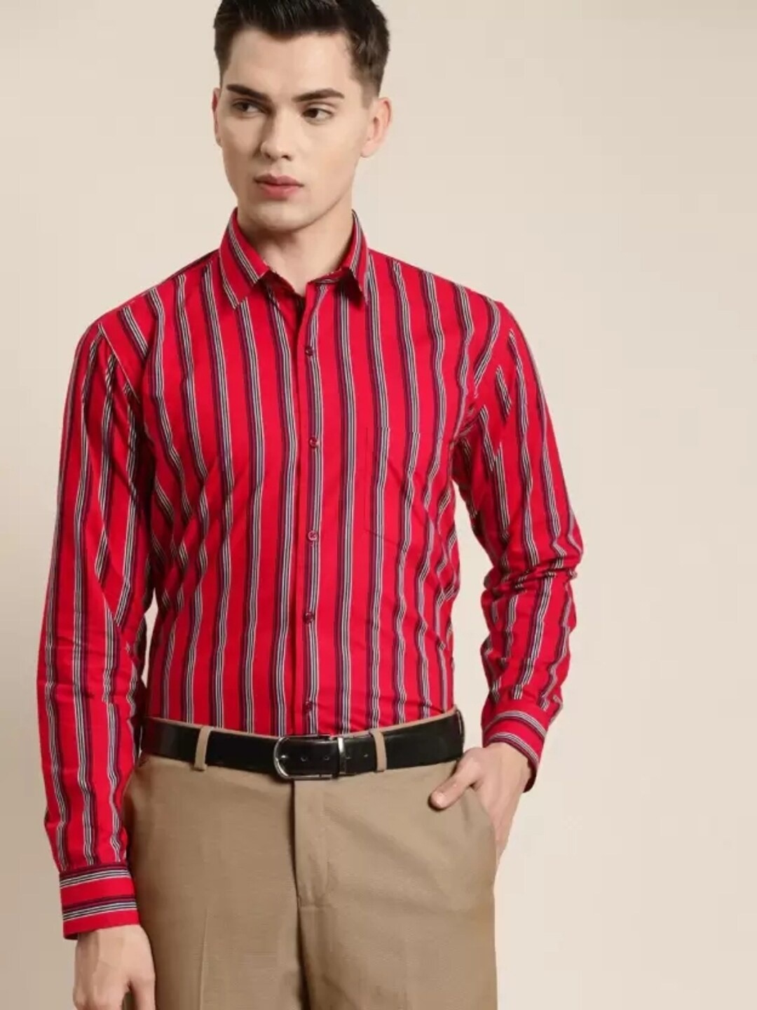 

Hancock Slim Fit Vertical Striped Formal Shirt, Red
