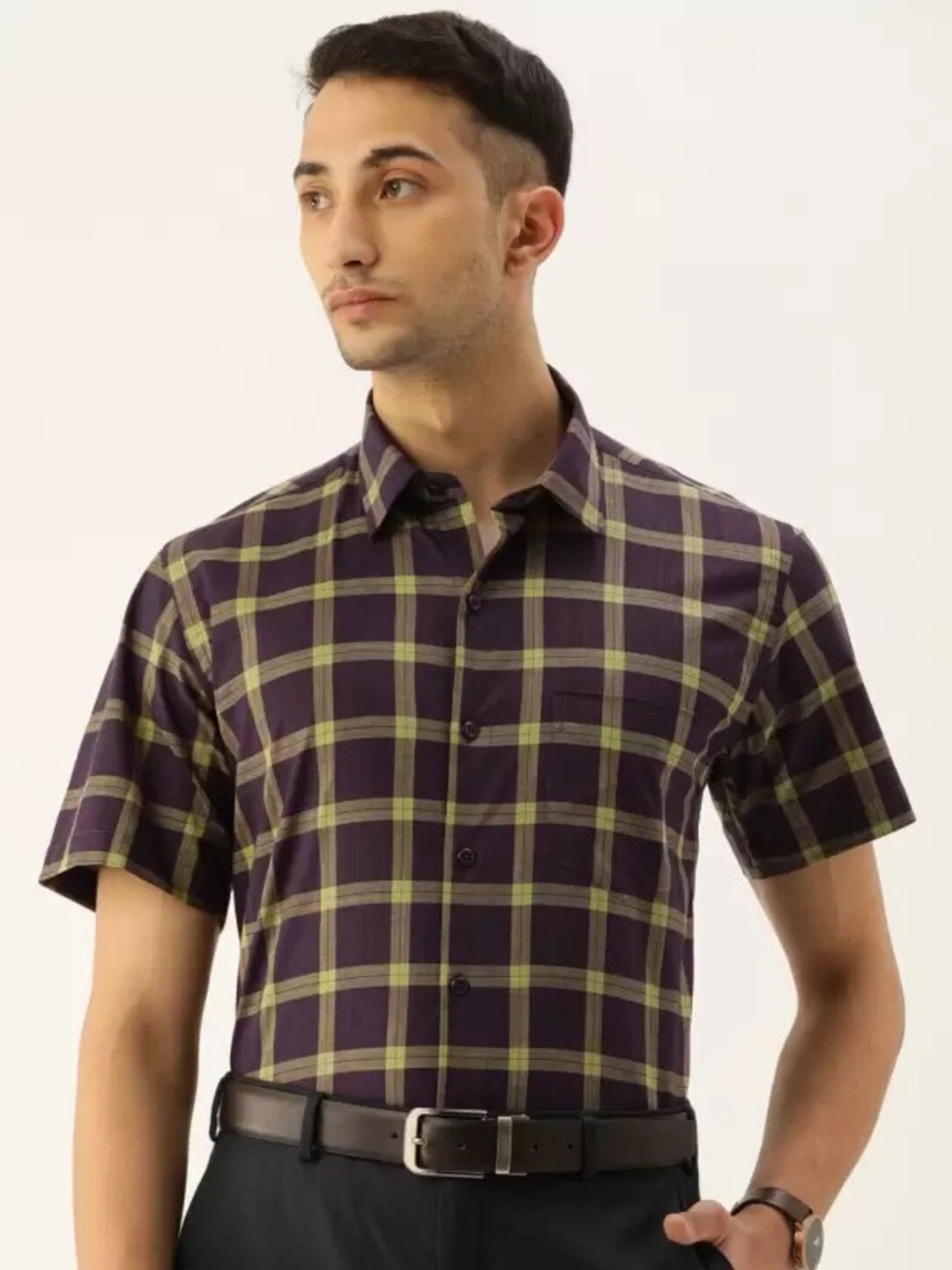 

Hancock Slim Fit Tartan Checks Cotton Formal Shirt, Burgundy