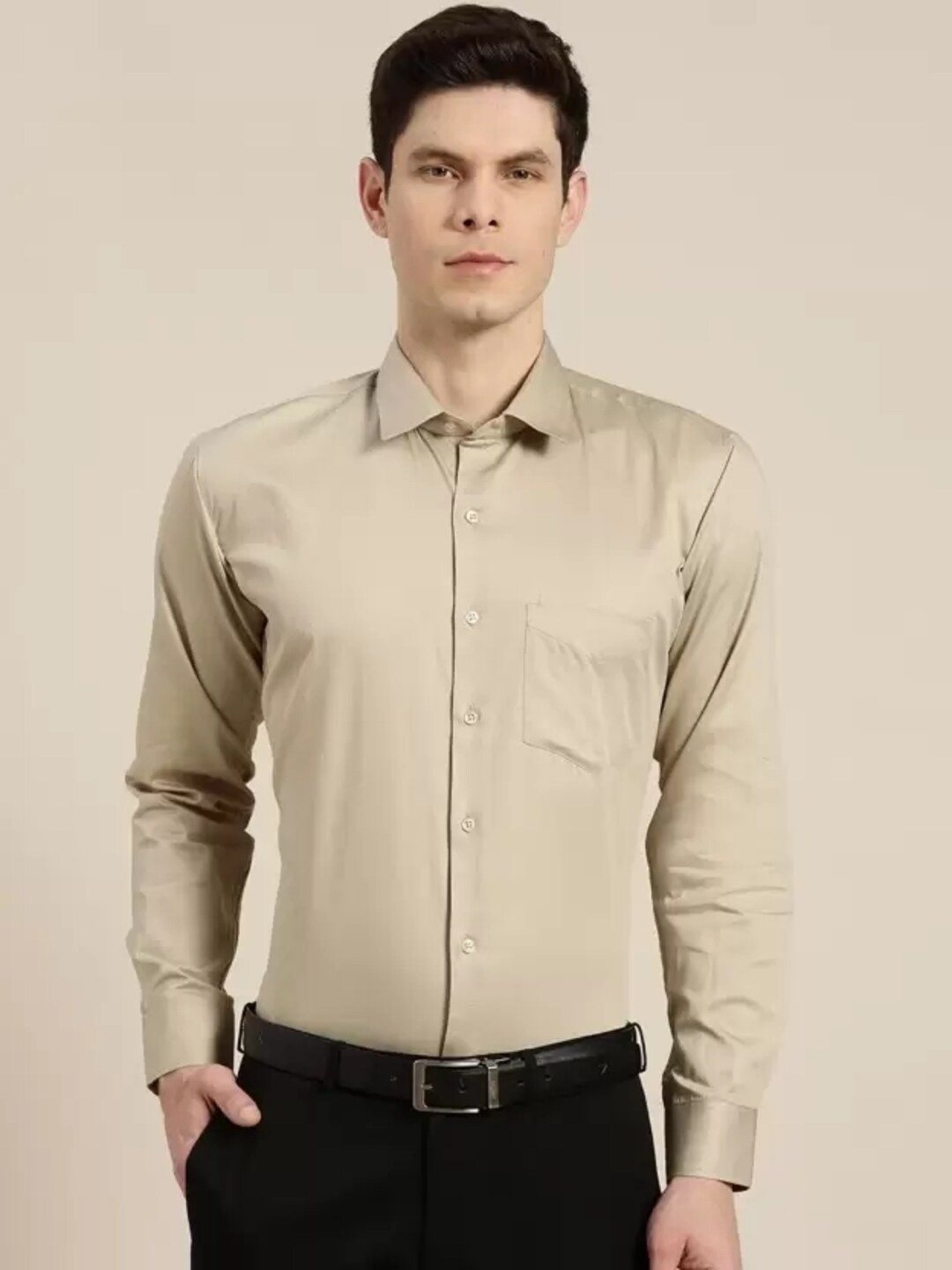 

Hancock Slim Fit Spread Collar Cotton Formal Shirt, Beige