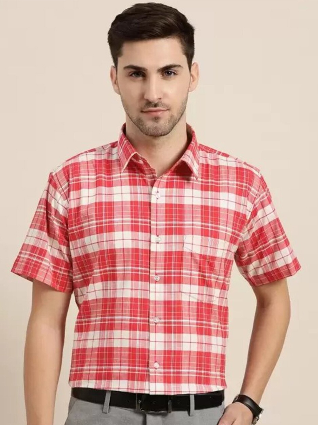 

Hancock Slim Fit Tartan Checks Cotton Formal Shirt, White
