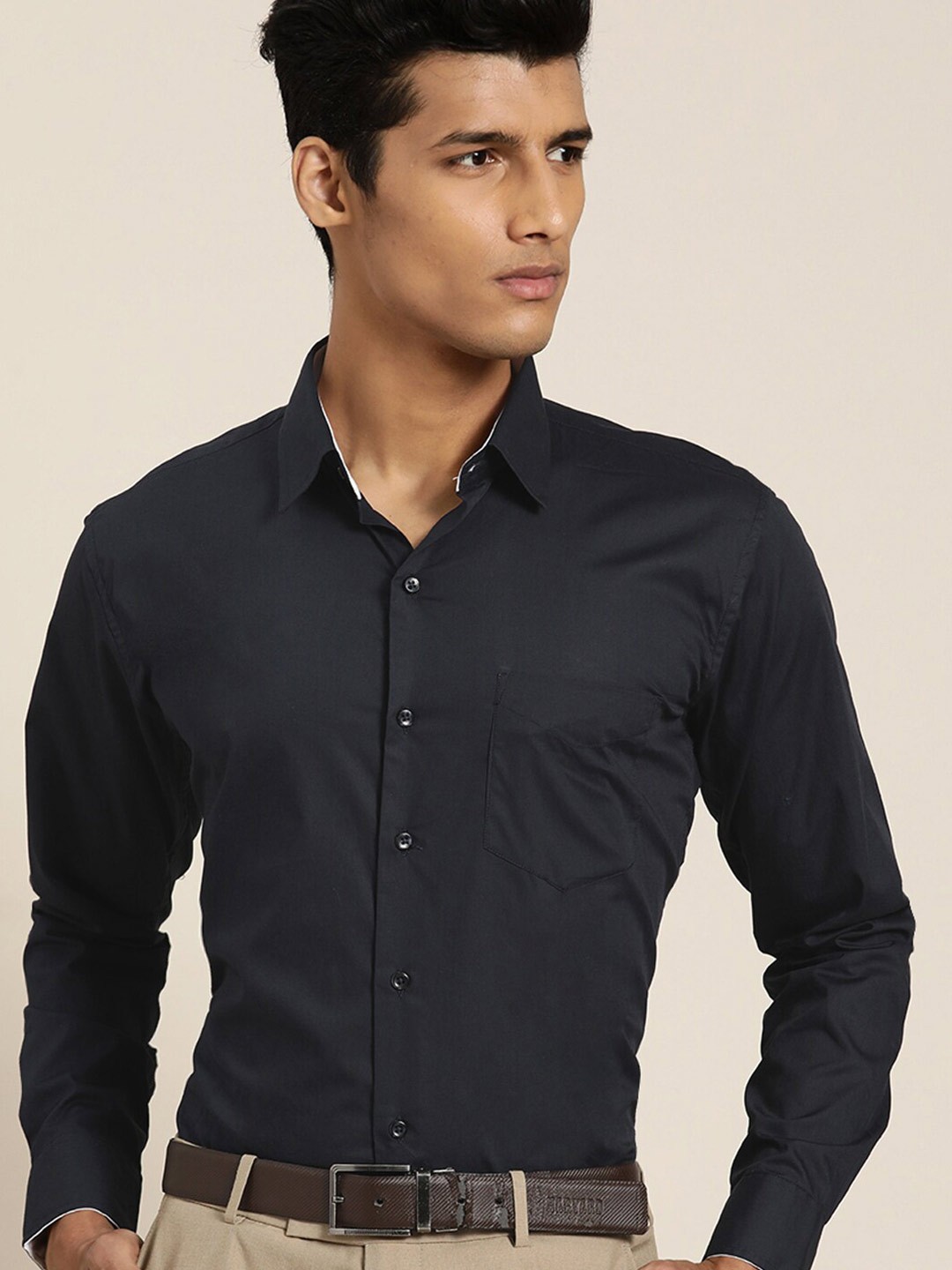 

Hancock Spread Collar Pure Cotton Slim Fit Formal Shirt, Navy blue