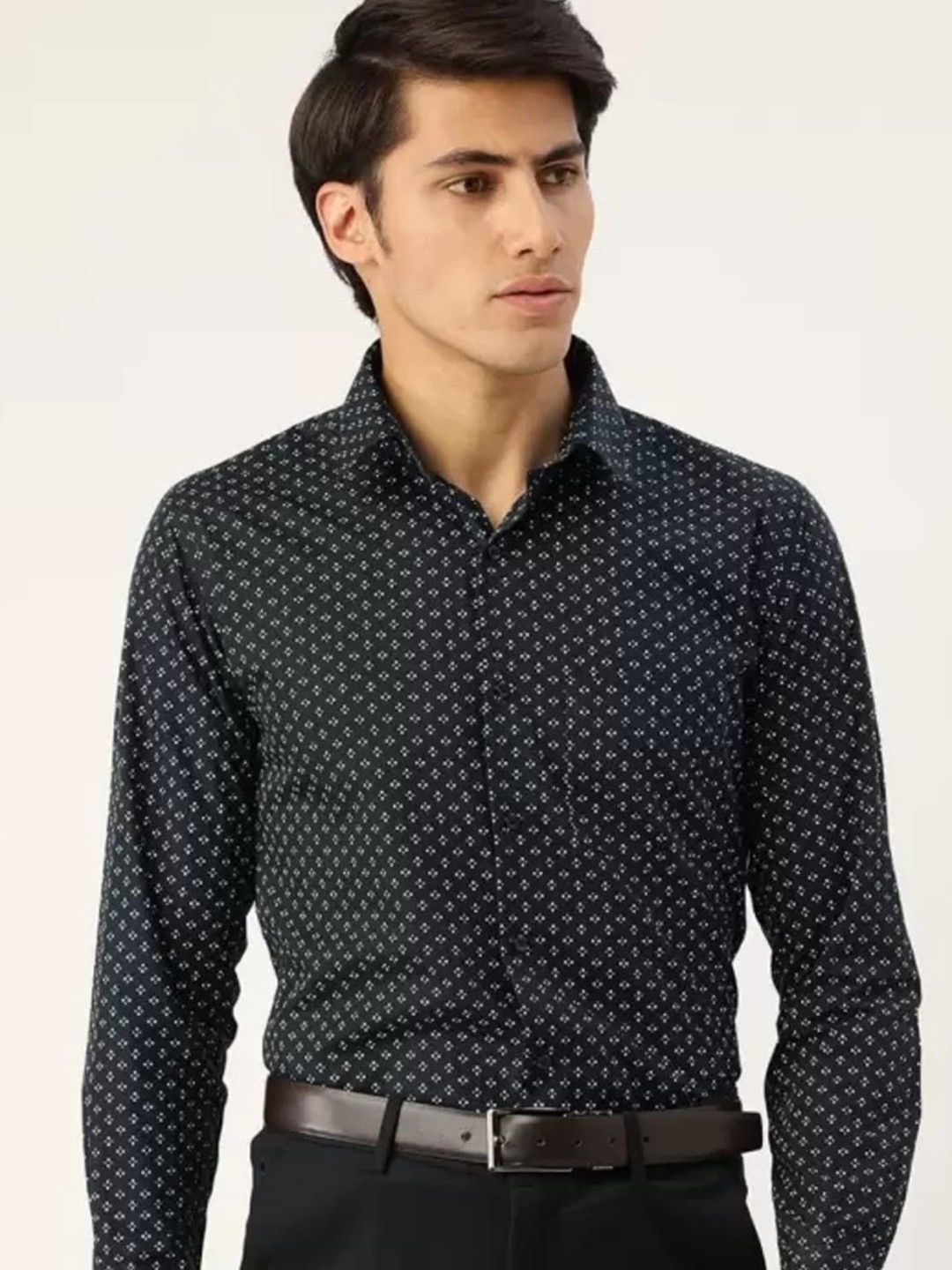 

Hancock Slim Fit Micro Ditsy Printed Formal Cotton Shirt, Navy blue