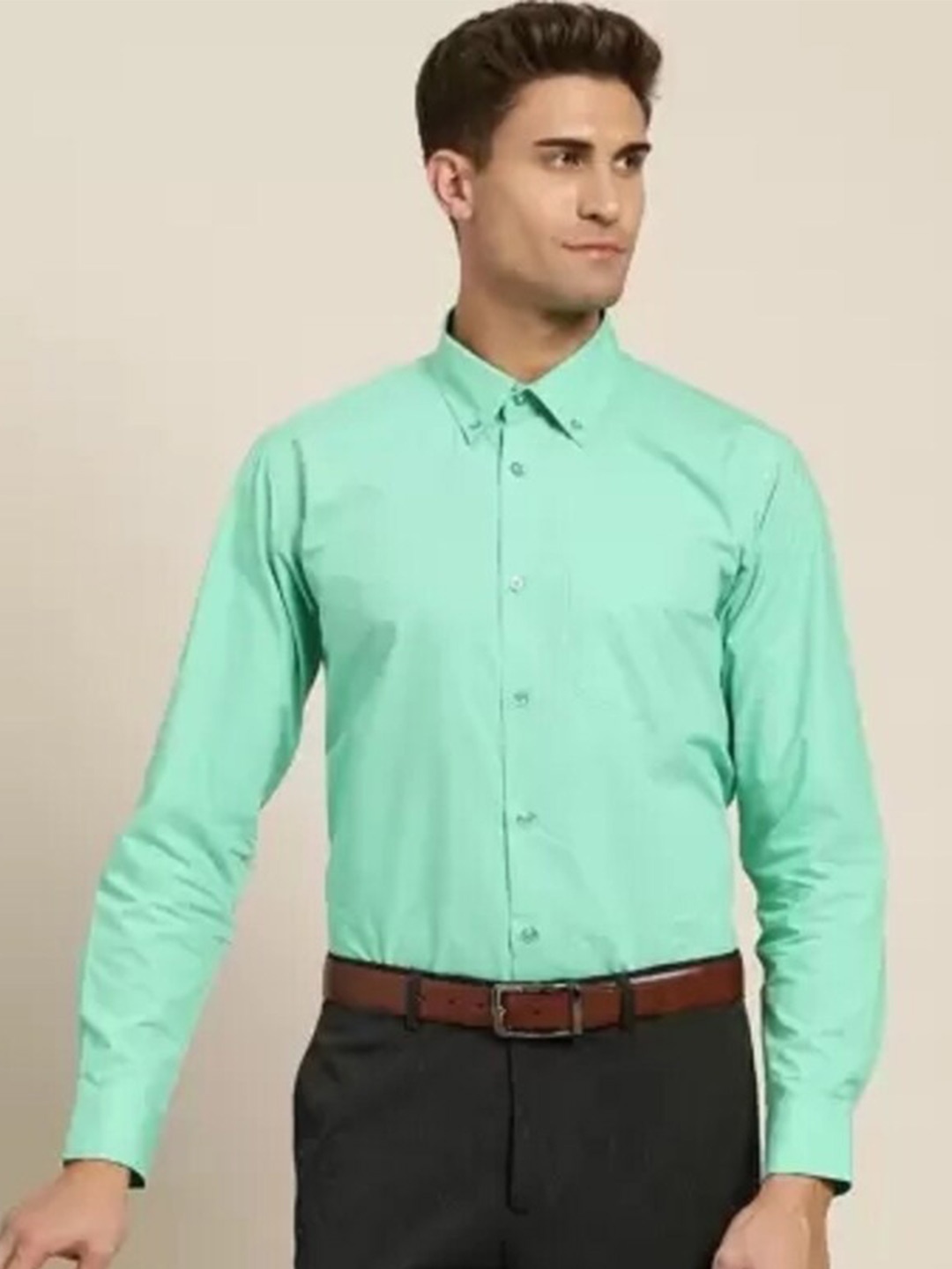 

Hancock Slim Fit Spread Collar Cotton Formal Shirt, Green