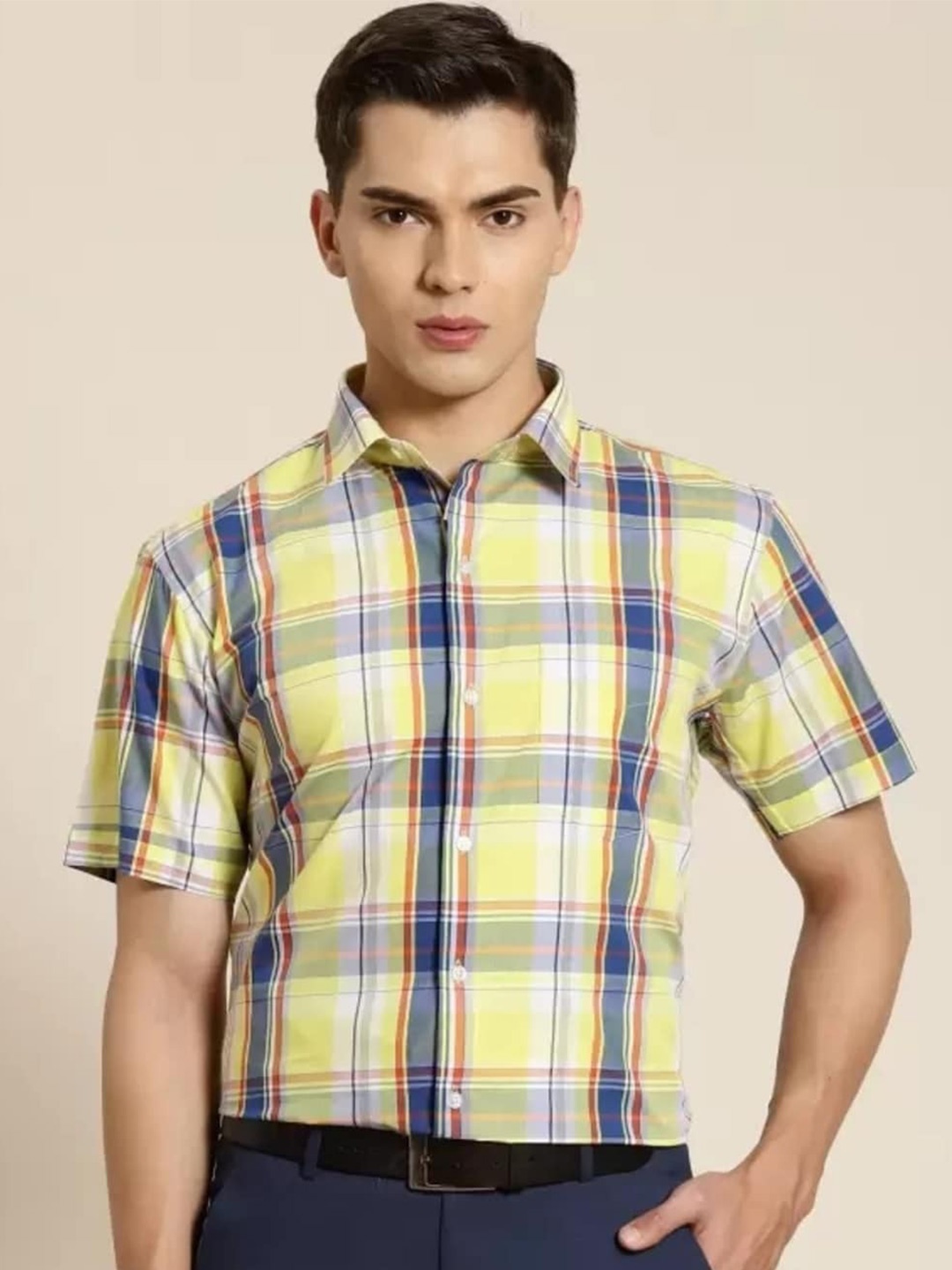 

Hancock Slim Fit Tartan Checks Cotton Formal Shirt, Yellow