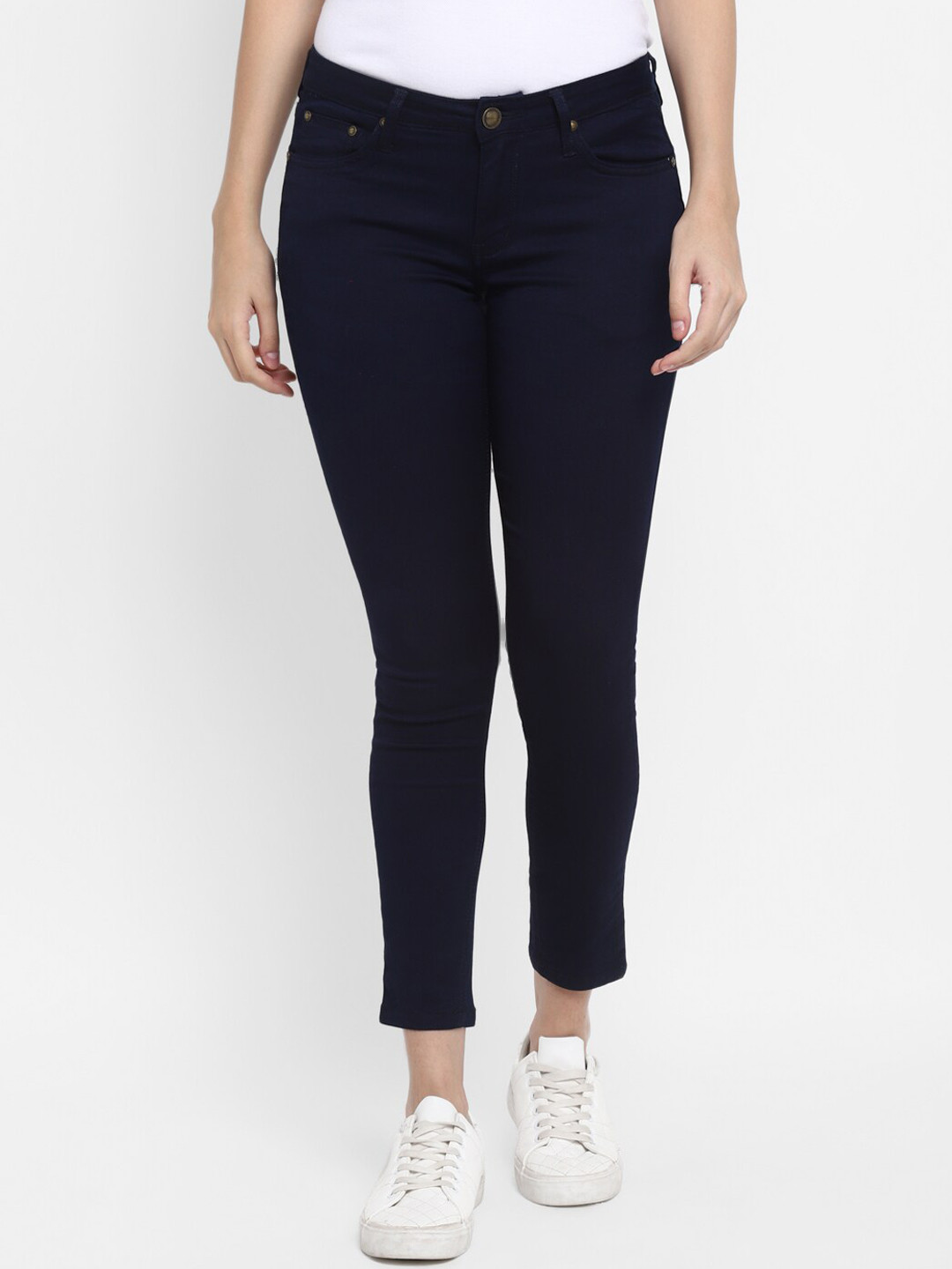 

LAMOURE BY RED CHIEF Women Mid-Rise Clean Look Slim Fit Cotton Jeans, Navy blue