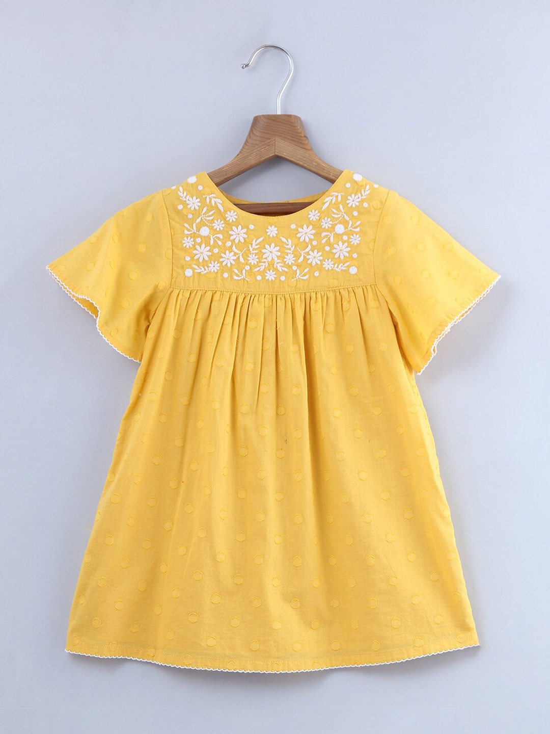 

Beebay Girls Yoke Embroidery Angle Sleeve Dobby Dress, Yellow