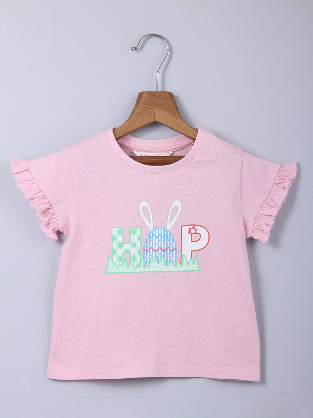 

Beebay Girls Graphic Print Knit T-shirt With Ruffle, Pink