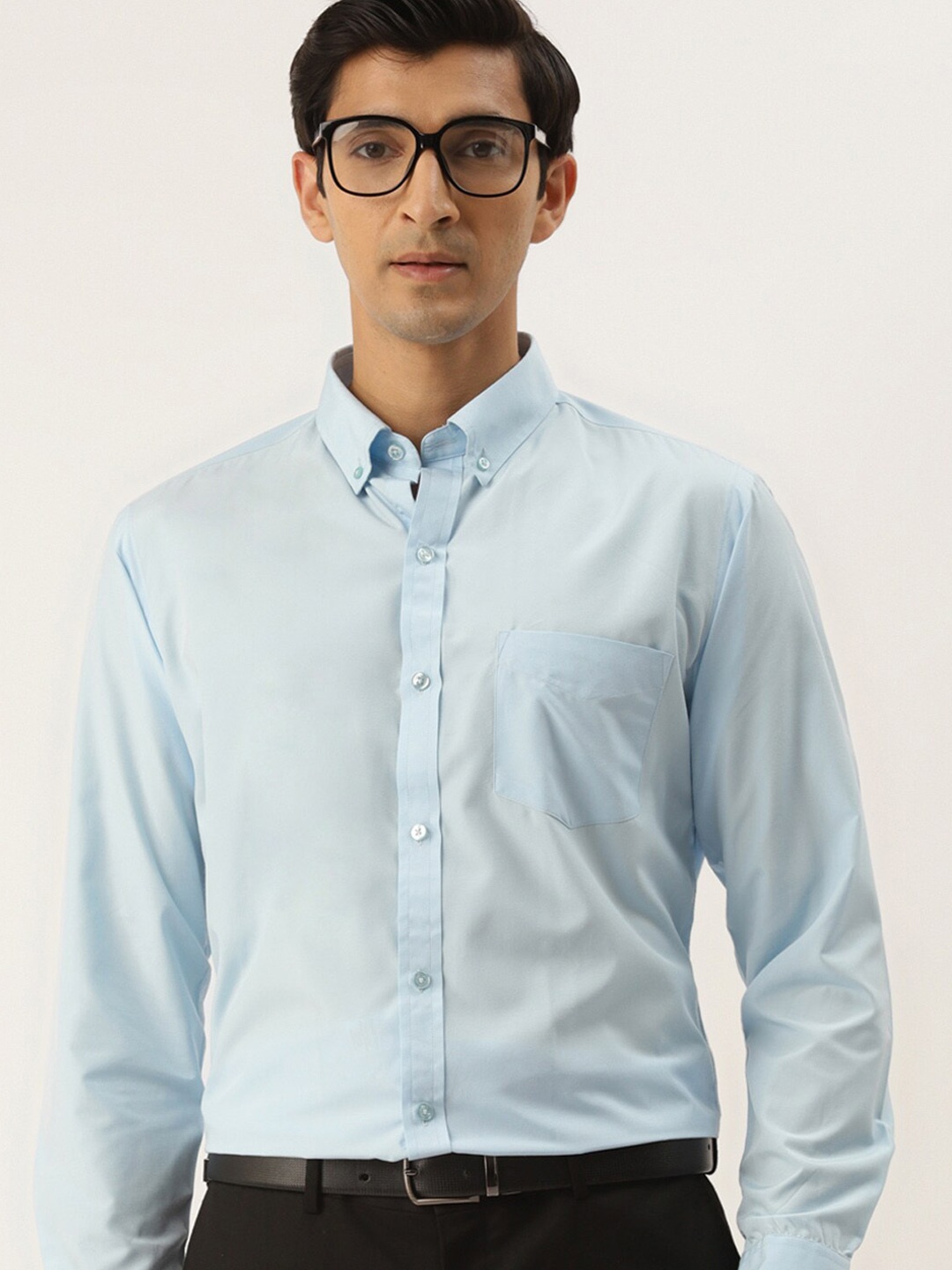 

English Navy Button-Down Collar Slim Fit Formal Shirt, Blue