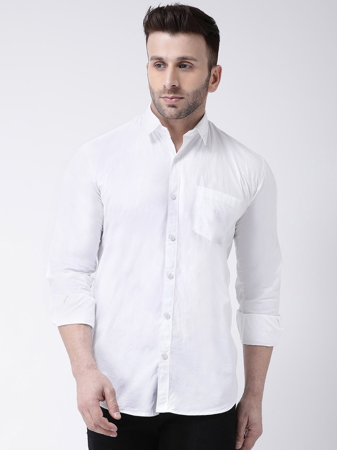 

Hangup Spread Collar Slim Fit Cotton Casual Shirt, White