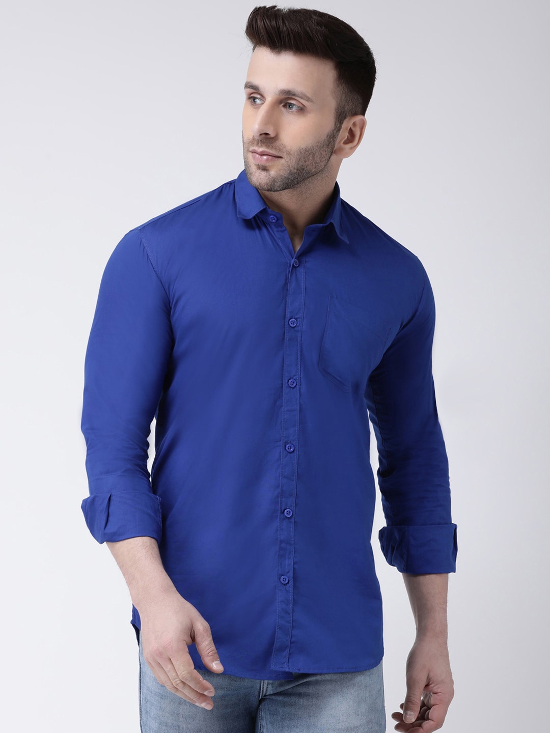 

Hangup Spread Collar Cotton Slim Fit Casual Shirt, Blue