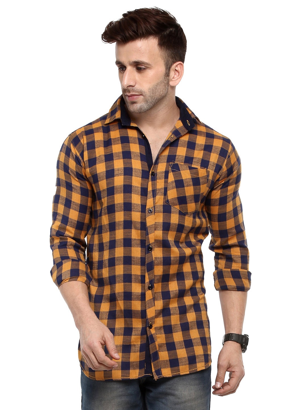 

Hangup Slim Fit Buffalo Checked Casual Shirt, Yellow