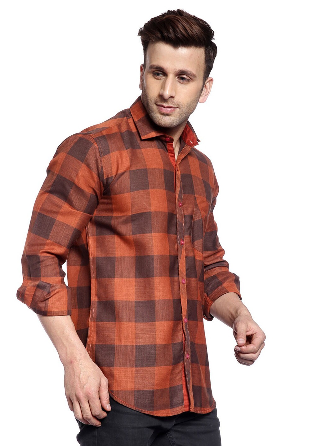 

Hangup Checked Cotton Slim Fit Casual Shirt, Brown