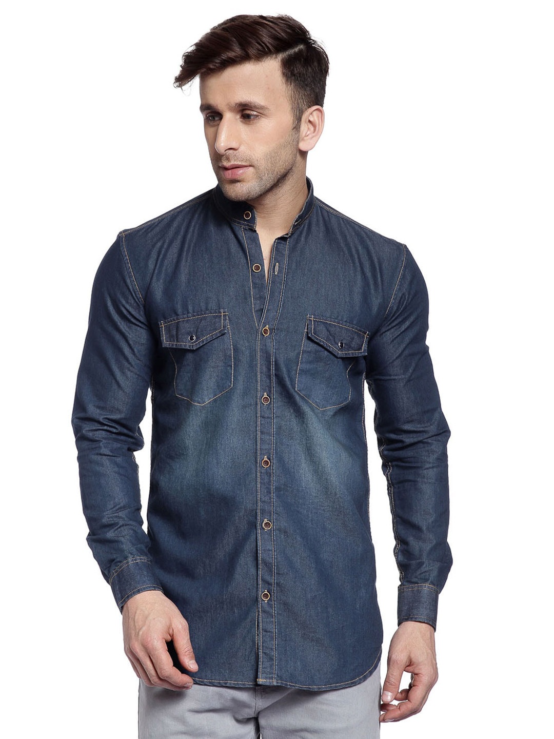 

Hangup Men Slim Fit Casual Denim Shirt, Blue