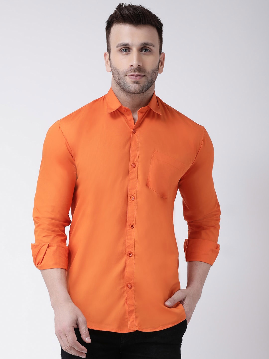 

Hangup Slim Fit Spread Collar Cotton Casual Shirt, Orange