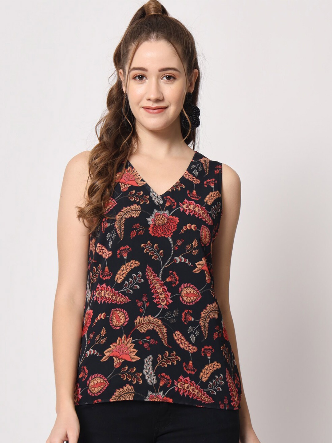 

CHARMGAL Floral Print Georgette Top, Black