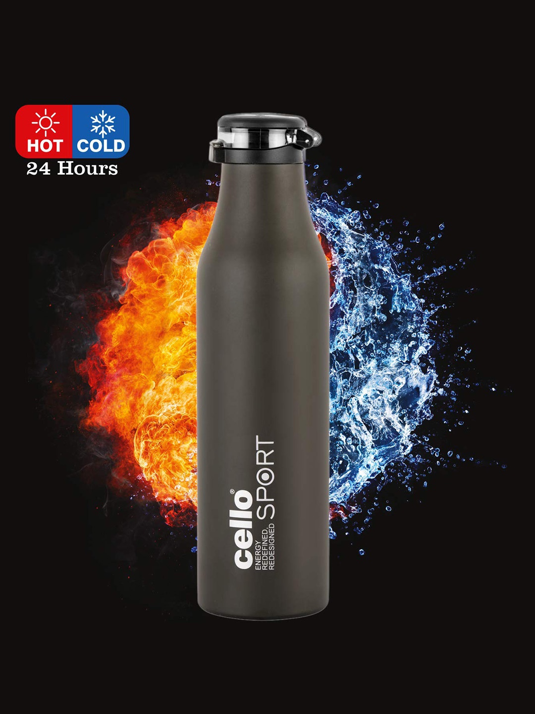 

Cello Sprite Grey Stainless Steel Double Walled Vacusteel Water Flask 600 ml