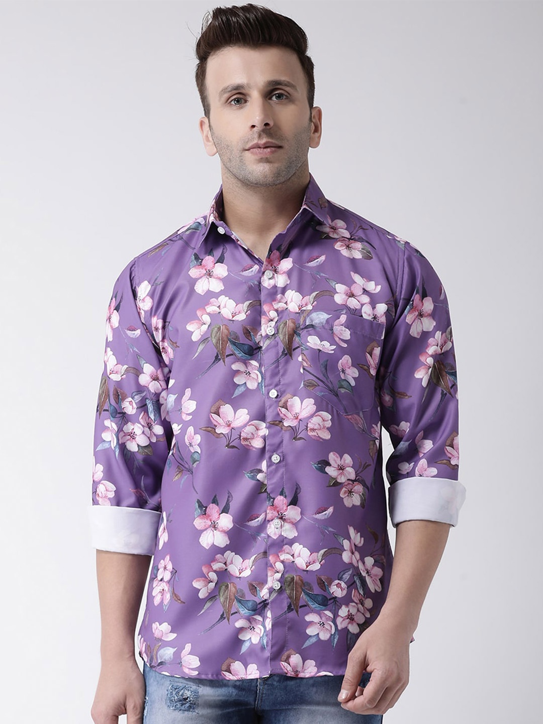 

hangup plus Men Floral Printed Slim Fit Casual Shirt, Purple