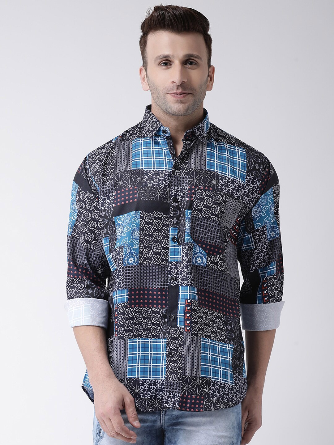 

hangup plus Men Slim Fit Printed Casual Shirt, Black