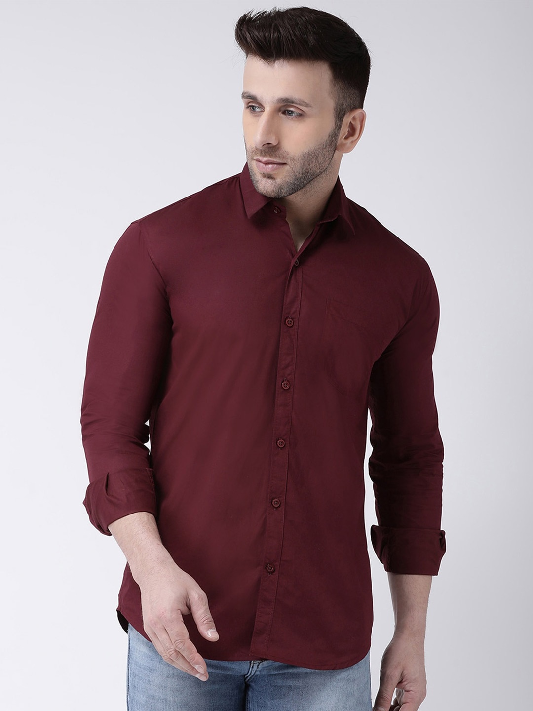 

hangup plus Men Slim Fit Casual Cotton Shirt, Maroon