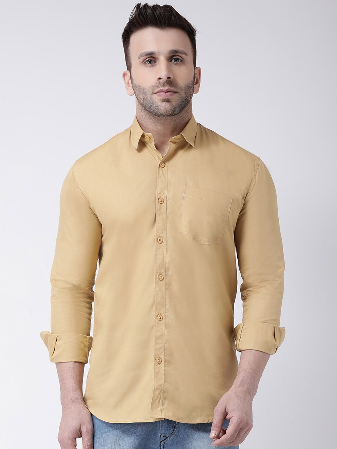 

hangup plus Men Slim Fit Casual Cotton Shirt, Khaki